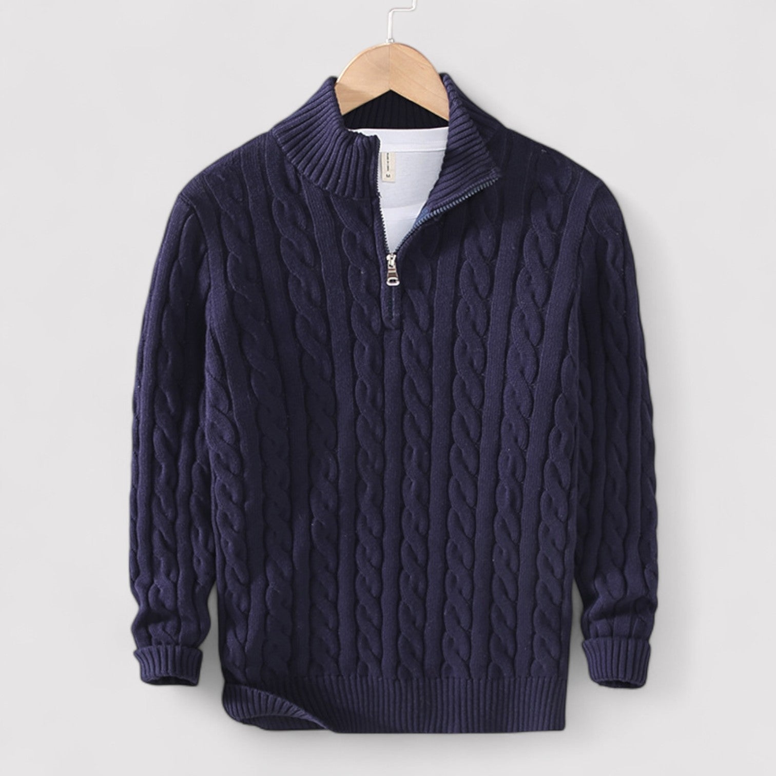 Lorenzi & Montague | The Bellamy – Cable Knit Zip Sweater