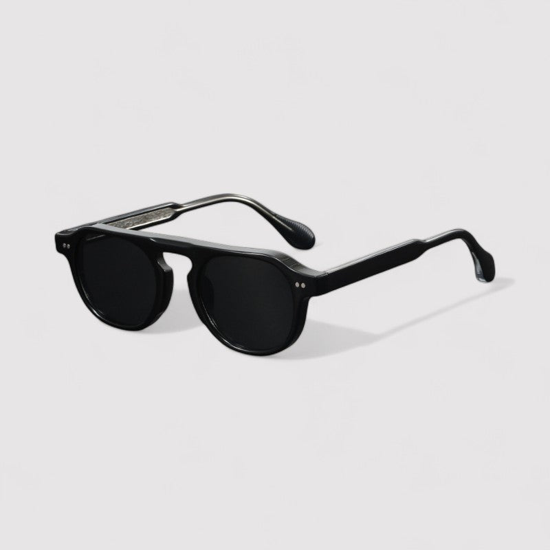 Lancaster Italian Black Round Sunglasses Unisex Bandwagon Black Rubber Uni-Sex Round Sunglasses | Le Specs main image 3