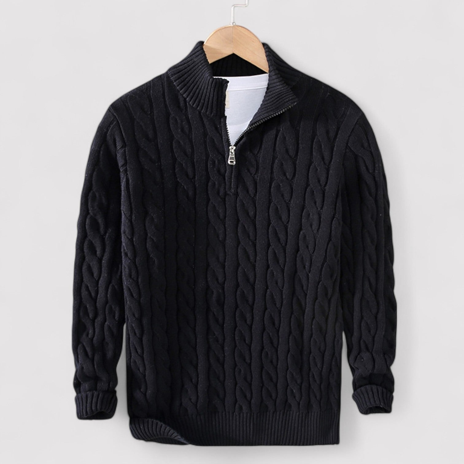 Lorenzi & Montague | The Bellamy – Cable Knit Zip Sweater