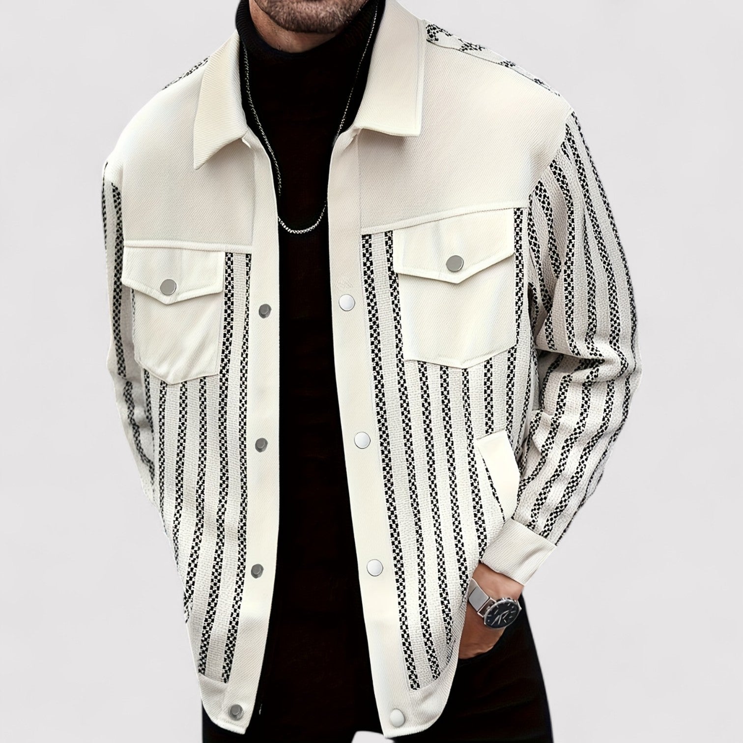 Lorenzi & Montague | The Gianni – Striped Button-Up Bomber