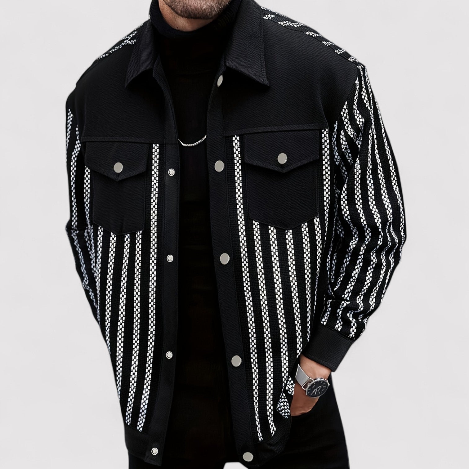 Lorenzi & Montague | The Gianni – Striped Button-Up Bomber